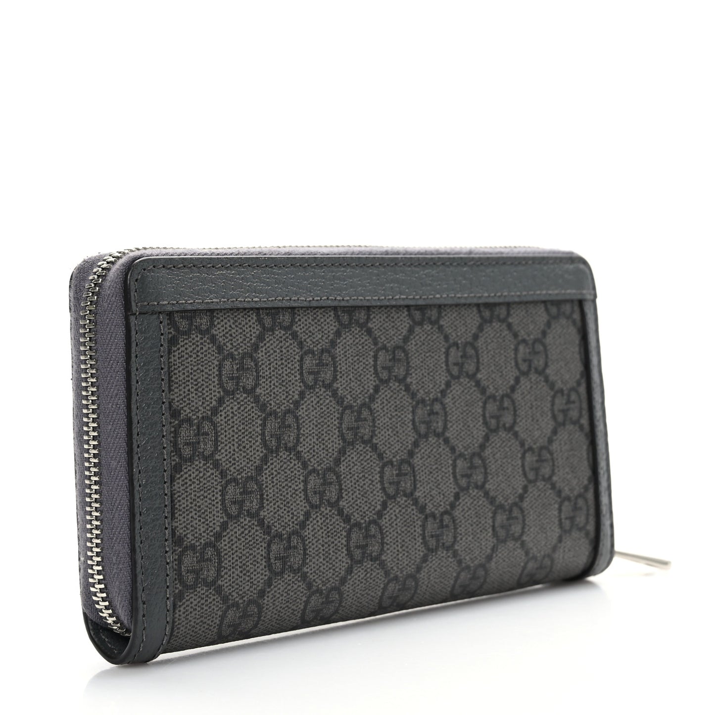 GG Supreme Monogram Textured Dollar Calfskin Ophidia Zip Around Wallet Grey Black Graphite Grey