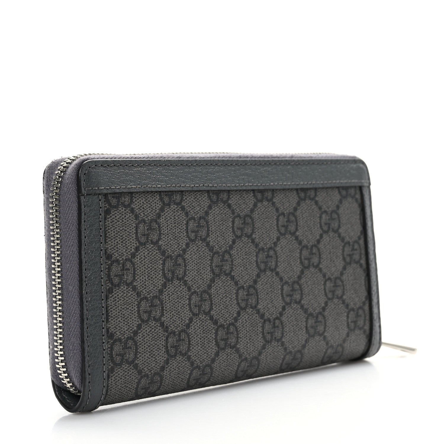 Gucci GG Supreme Monogram Textured Dollar Calfskin Ophidia Zip Around Wallet Grey Black Graphite Grey 3 of 6