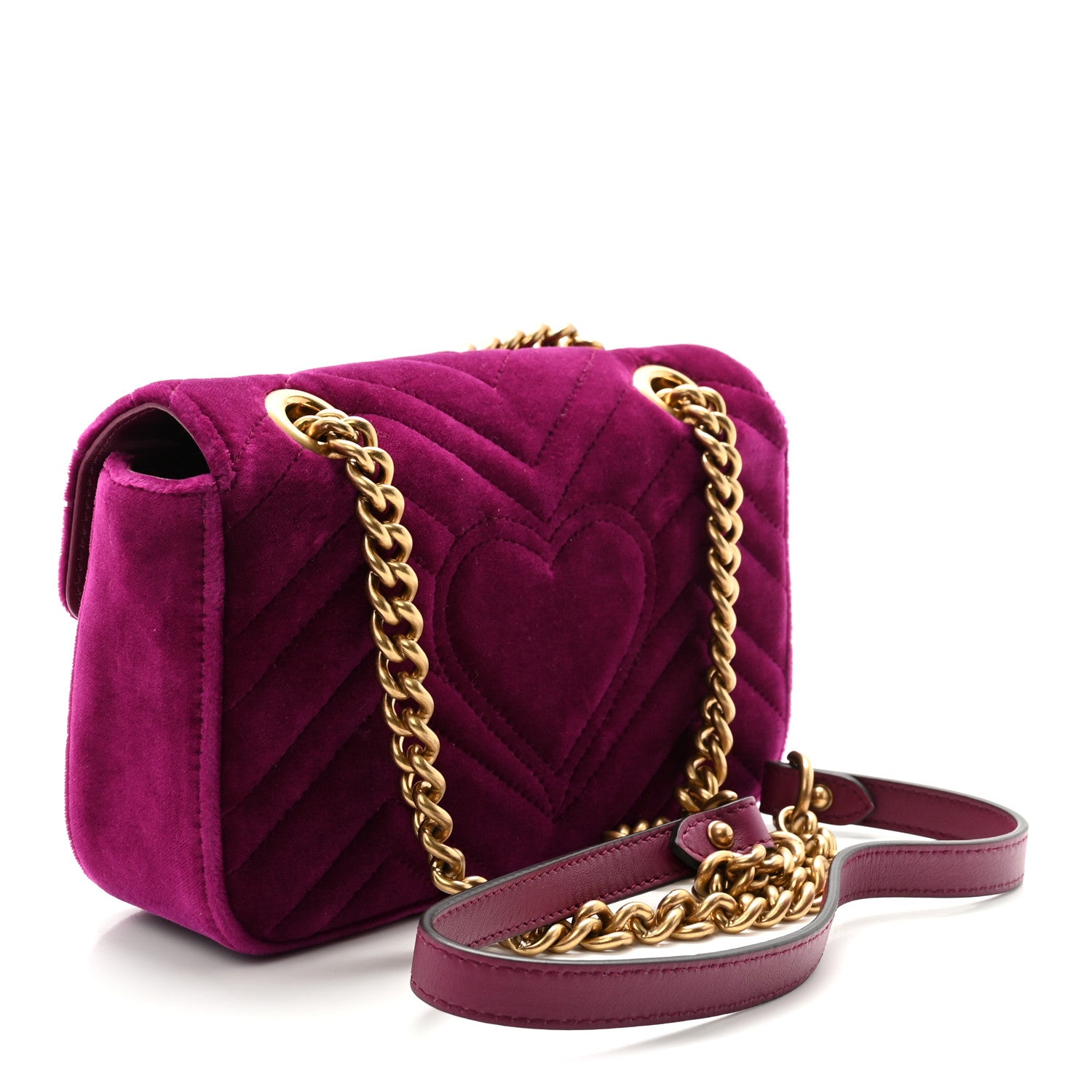 Gucci Velvet Matelasse Mini GG Marmont Shoulder Bag Fuchsia Violet Cyclamen 3 of 10