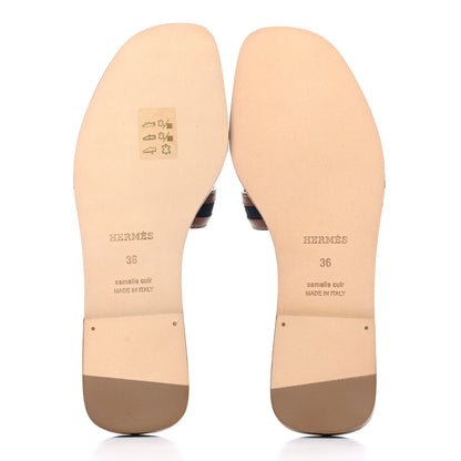 Hermes Calfskin Denim Oran Sandals 36 Bleu Brut Gold 5 of 9