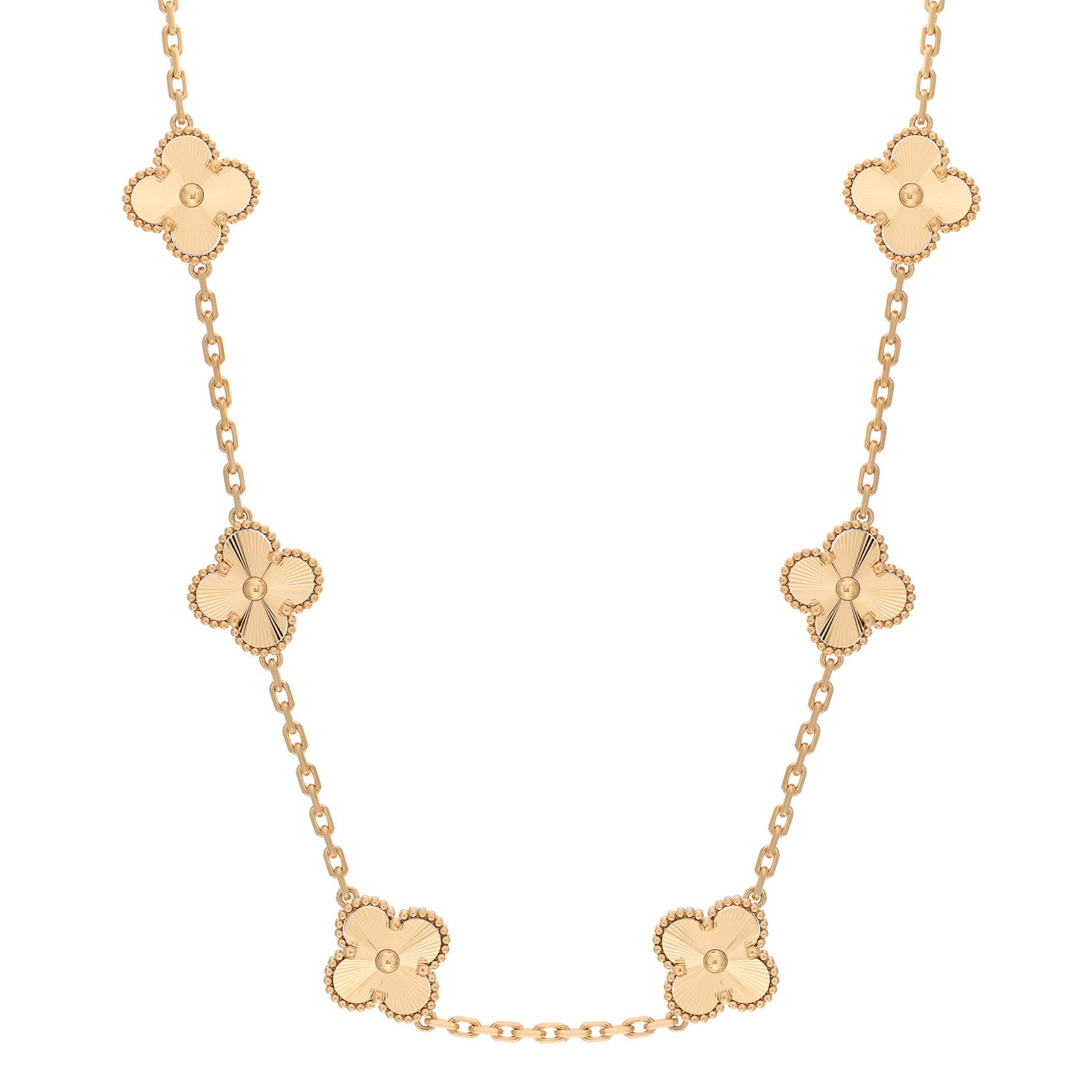 18K Yellow Gold 10 Motifs Guilloche Vintage Alhambra Necklace