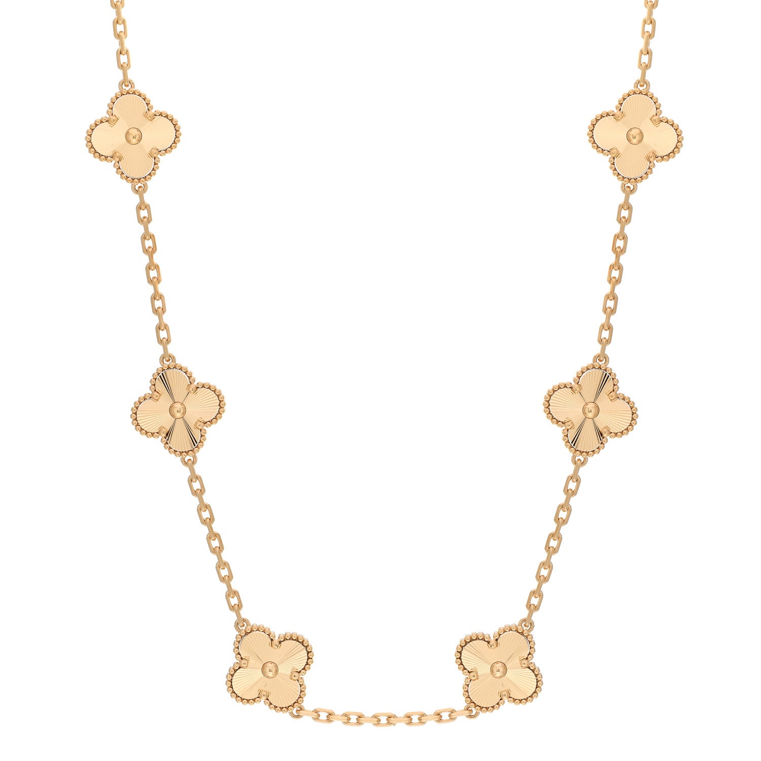 Van Cleef & Arpels 18K Yellow Gold 10 Motifs Guilloche Vintage Alhambra Necklace 1 of 5