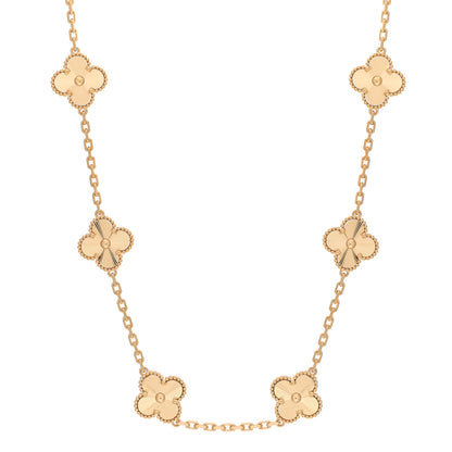 Van Cleef & Arpels 18K Yellow Gold 10 Motifs Guilloche Vintage Alhambra Necklace 1 of 5