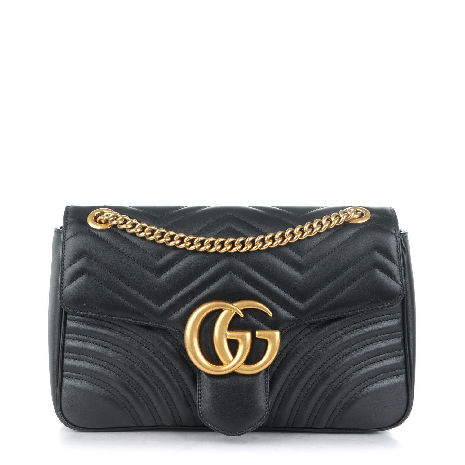 Gucci Calfskin Matelasse Medium GG Marmont Shoulder Bag Black 1 of 7