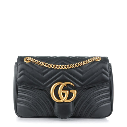 Gucci Calfskin Matelasse Medium GG Marmont Shoulder Bag Black 1 of 7