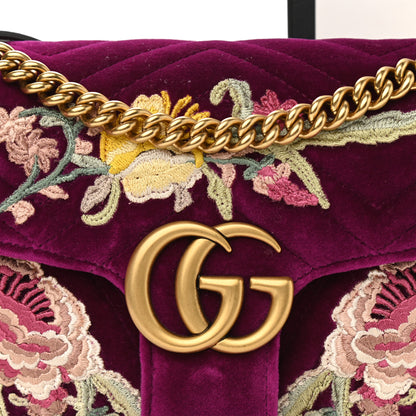 Gucci Velvet Matelasse Embroidered Small GG Marmont Shoulder Bag Fuchsia Violet Cyclamen 9 of 12