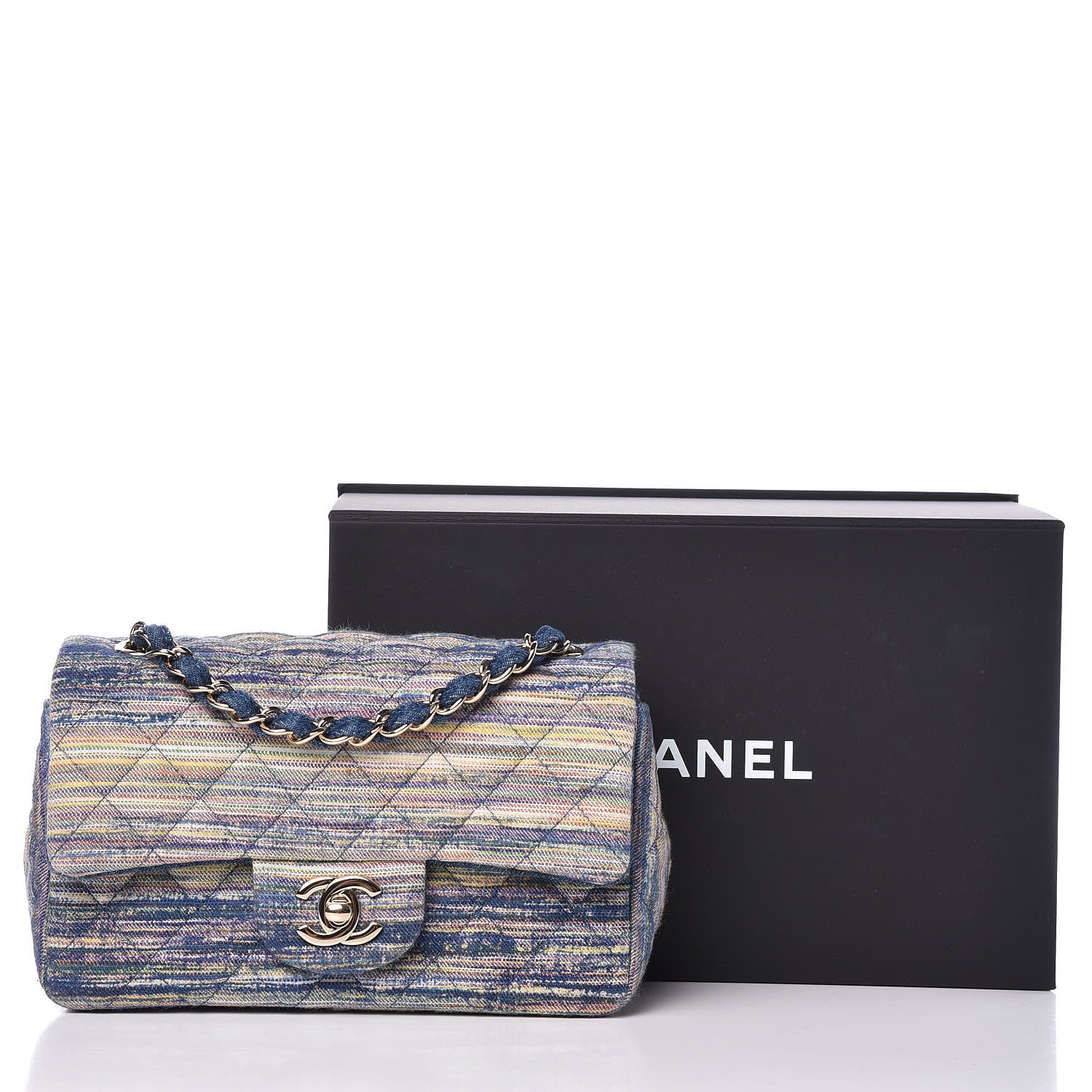 Chanel Denim Mini Rectangular Flap Bag Navy Yellow Purple Green 10 of 10