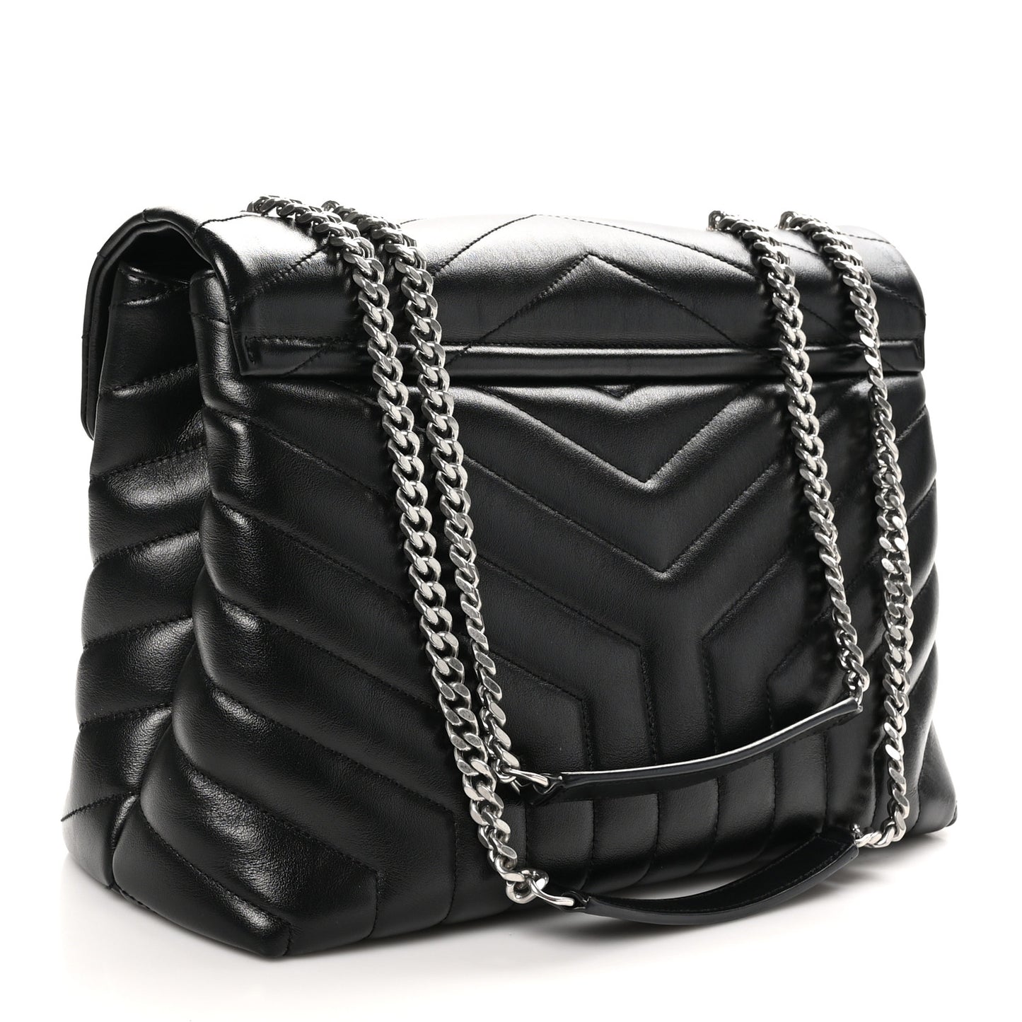 Calfskin Y Quilted Monogram Medium Loulou Chain Satchel Black