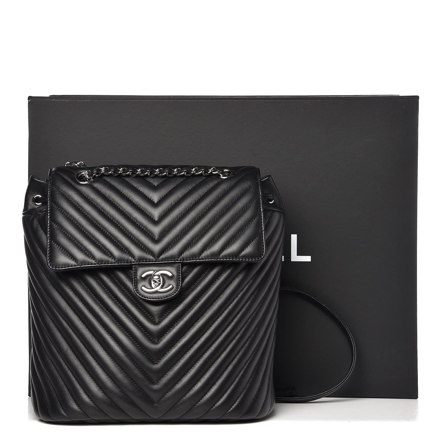 Chanel Calfskin Chevron Quilted Large Urban Spirit Backpack Black 8 of 8