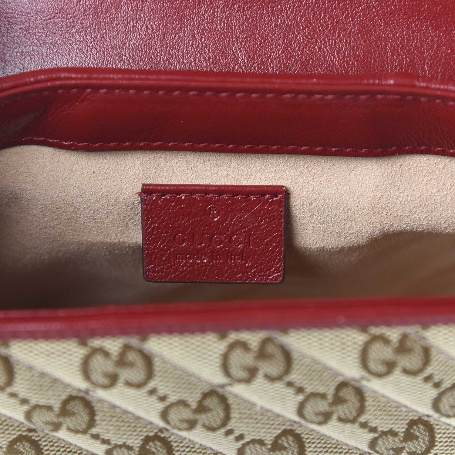 Gucci Monogram Glazed Calfskin Matelasse Diagonal Mini GG Marmont Top Handle Shoulder Bag Beige Ebony New Cherry Red 8 of 10