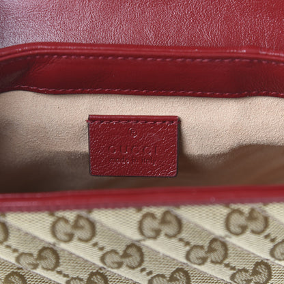 Gucci Monogram Glazed Calfskin Matelasse Diagonal Mini GG Marmont Top Handle Shoulder Bag Beige Ebony New Cherry Red 8 of 10