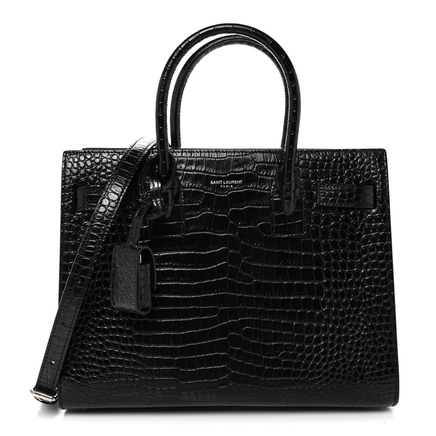 Calfskin Crocodile Embossed Baby Sac De Jour Black