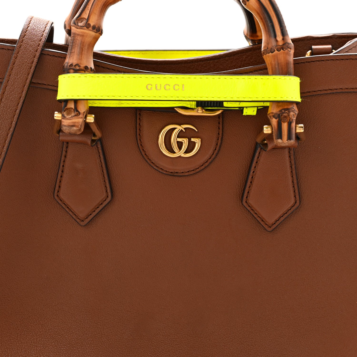 Gucci Wonka Grain Calfskin Small Diana Tote Bag Cuir Yellow Fluo 8 of 11