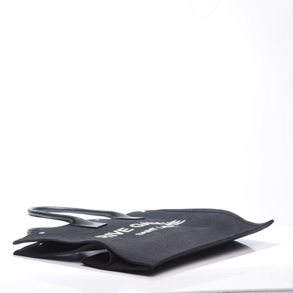 Saint Laurent Linen Calfskin Rive Gauche Tote Black 3 of 10
