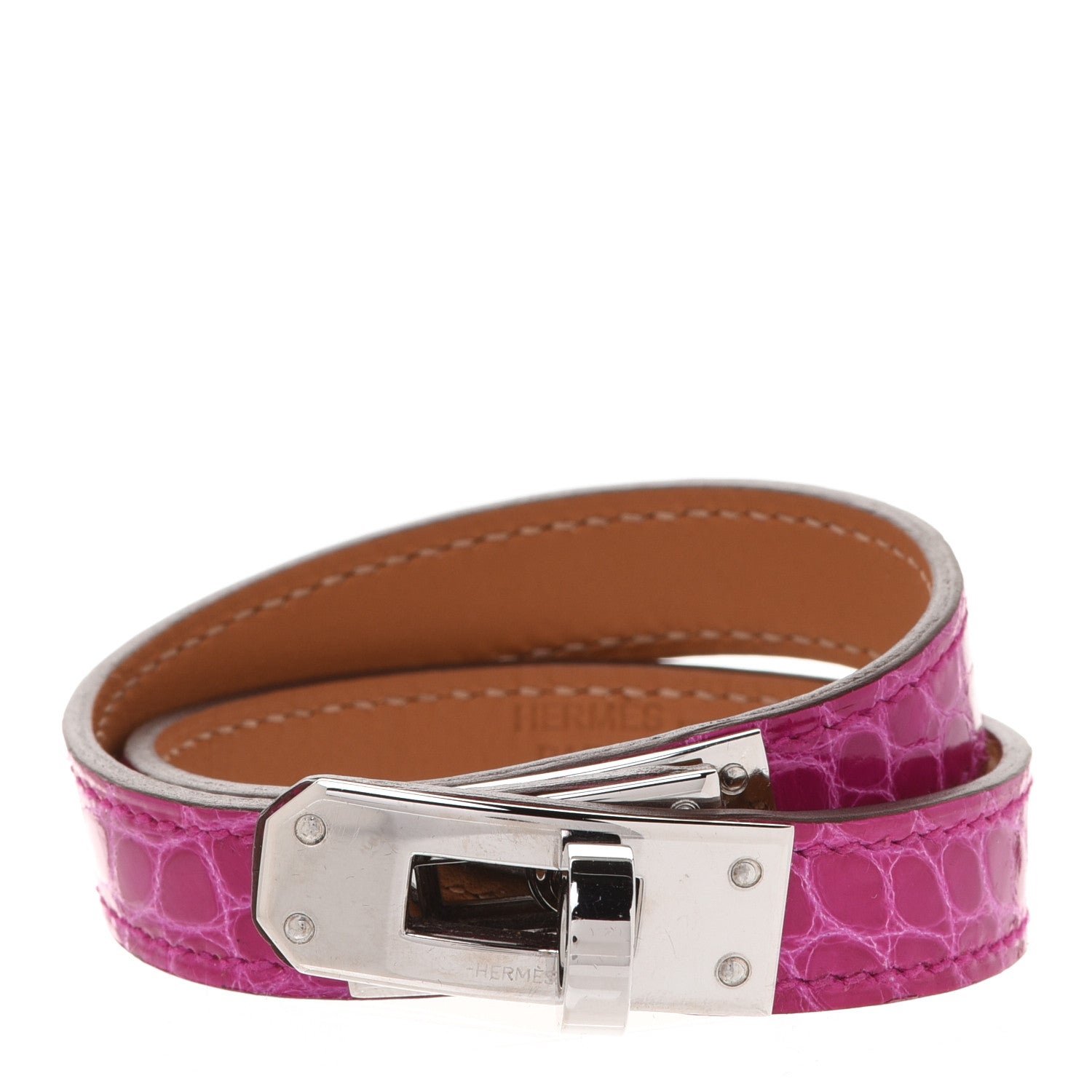 Hermes Shiny Alligator Kelly Double Tour Bracelet S Rose Scheherazade 1 of 8