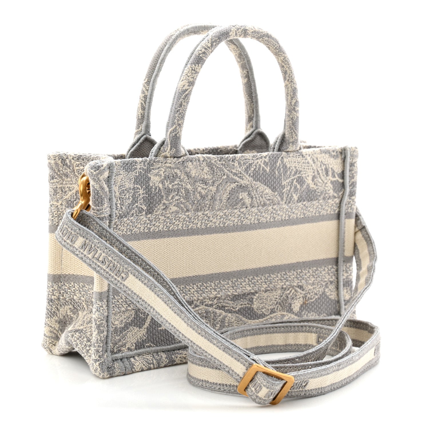 Christian Dior Canvas Embroidered Toile De Jouy Reverse Mini Book Tote With Strap Grey 3 of 11