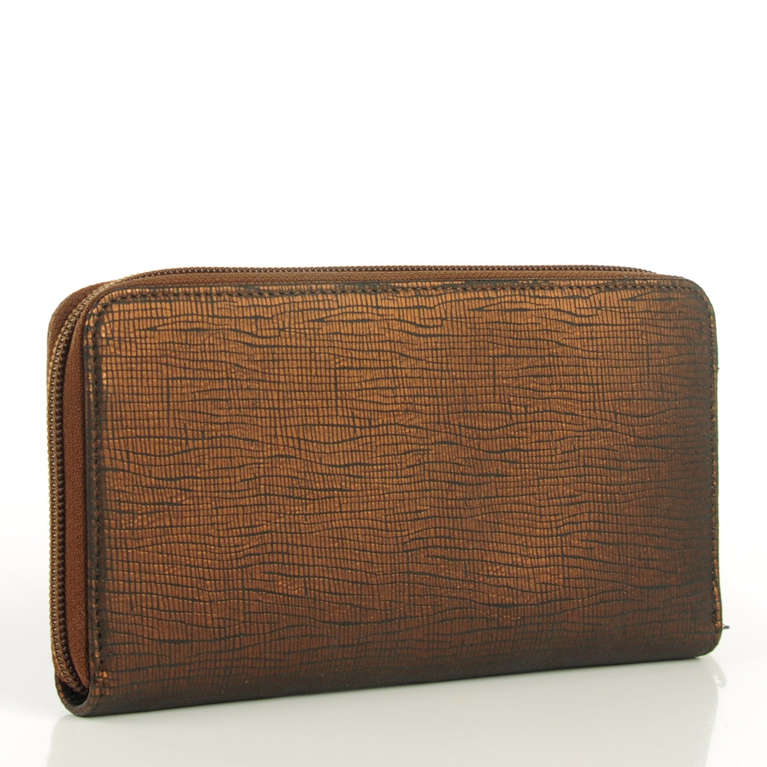 Chanel Iridescent Stamped Calfskin Large Timeless CC Gusset Zip Around Wallet Brown 3 of 8