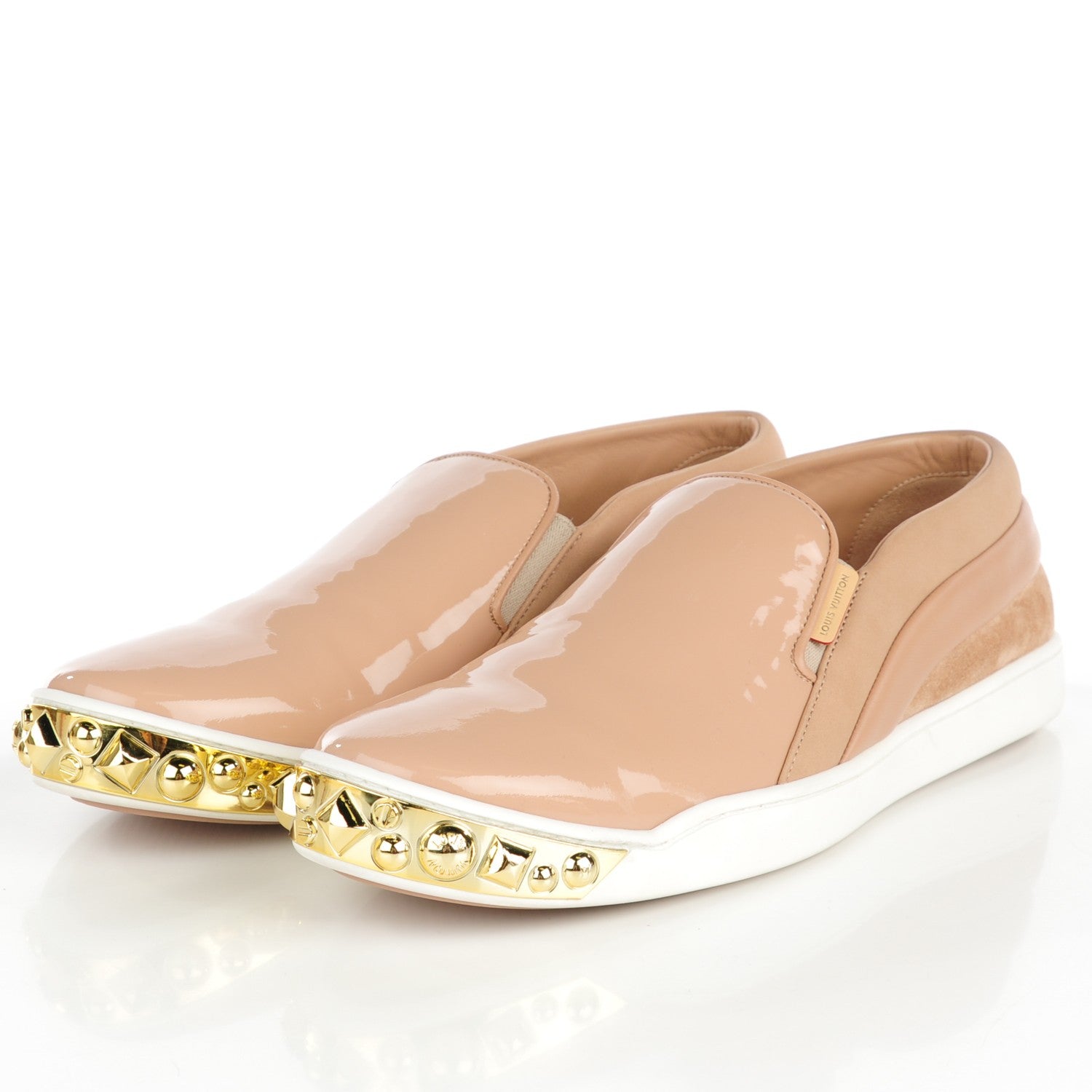 Louis Vuitton Patent Calfskin Suede Tempo Slip On Sneakers 41 Nude 4 of 10