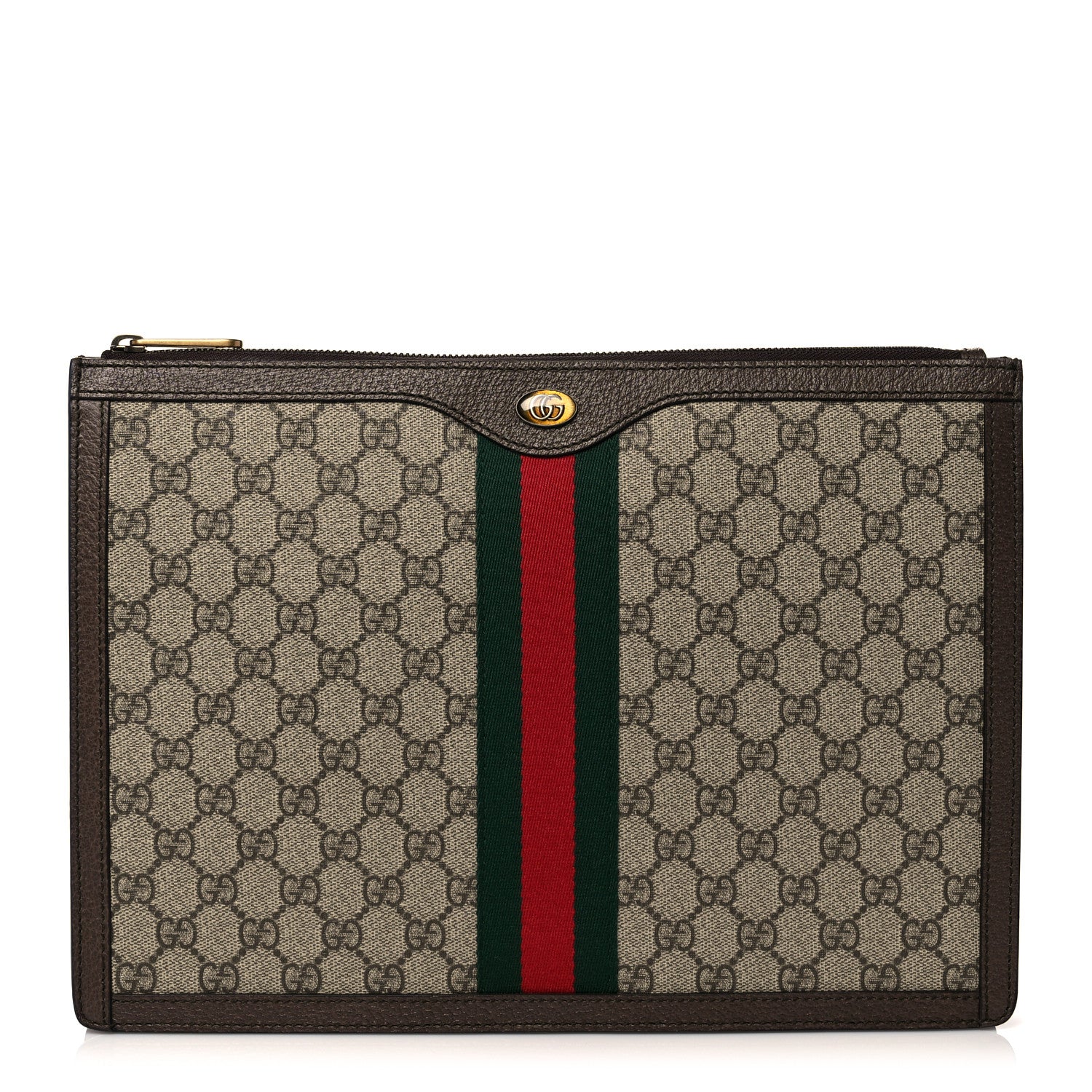 Gucci GG Supreme Monogram Web Ophidia Portfolio Pouch Beige New Acero 1 of 10