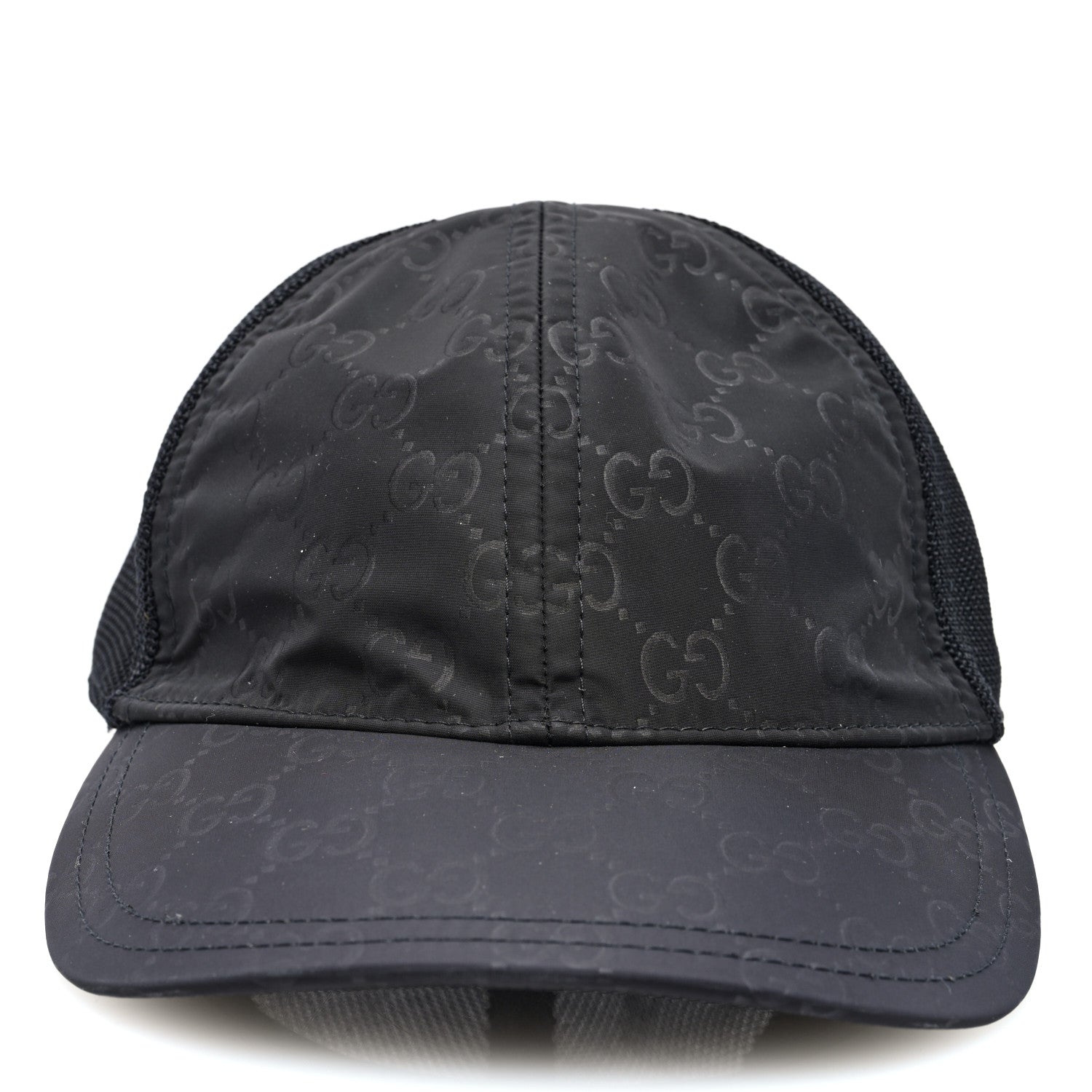 Gucci Nylon Light Mesh Dollar Calfskin GG Monogram Baseball Hat S Black 2 of 8