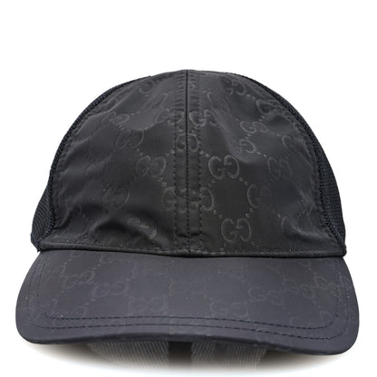 Gucci Nylon Light Mesh Dollar Calfskin GG Monogram Baseball Hat S Black 2 of 8