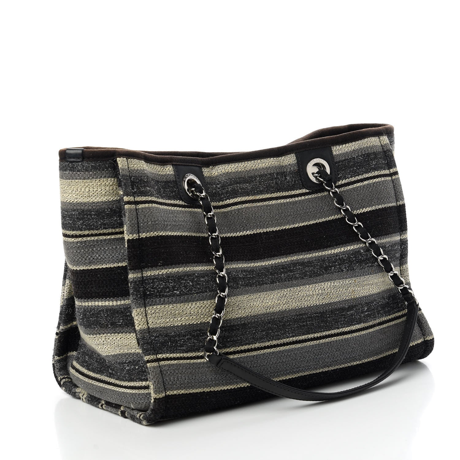 Chanel Striped Canvas Small Deauville Tote Dark Grey 3 of 10
