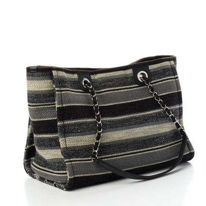 Chanel Striped Canvas Small Deauville Tote Dark Grey 3 of 10