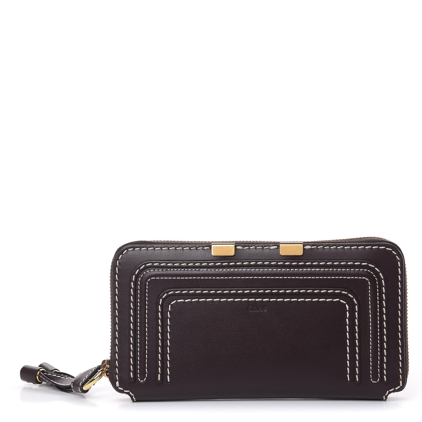 Calfskin Marcie Long Zip Around Wallet Black Raisin