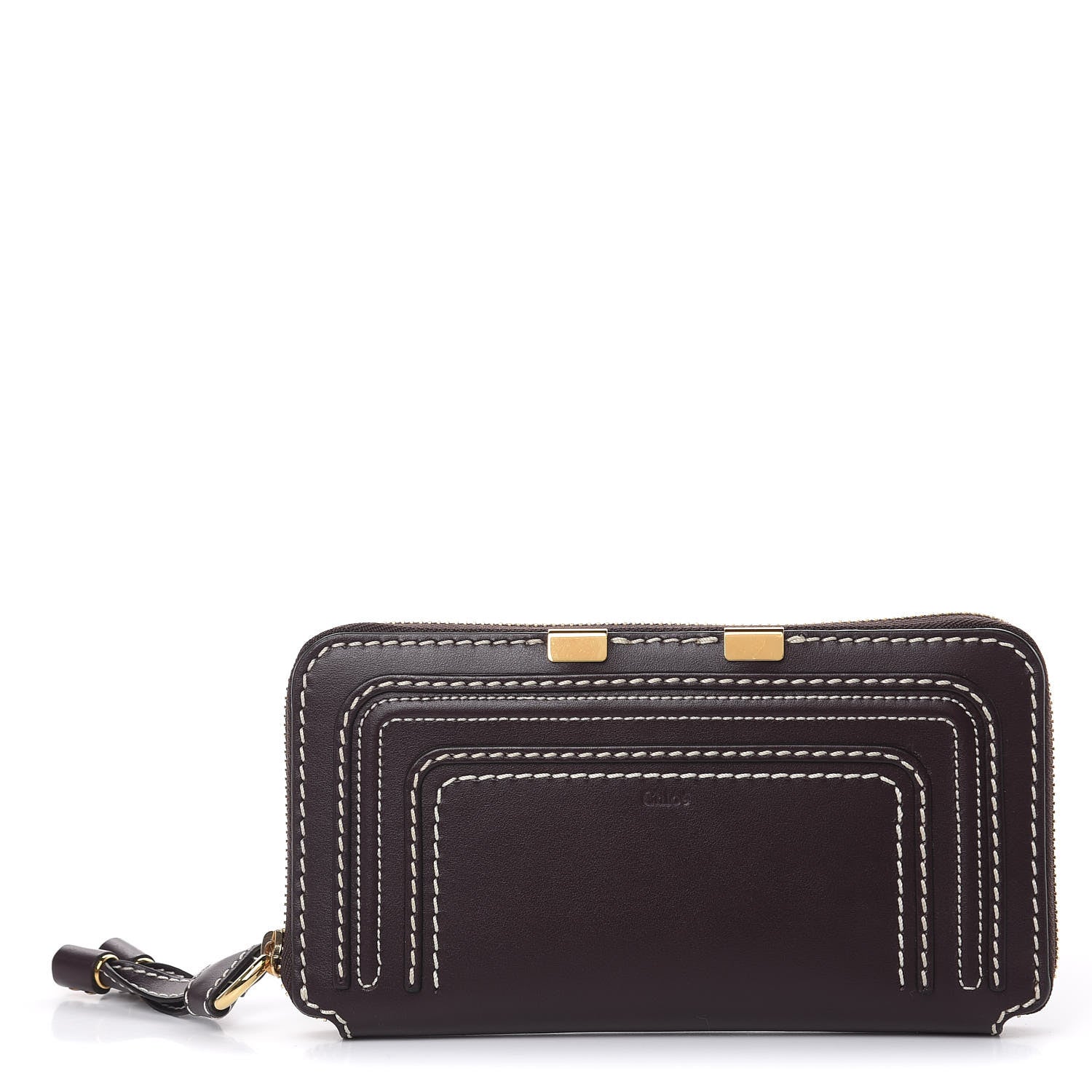 Chloe Calfskin Marcie Long Zip Around Wallet Black Raisin 1 of 7