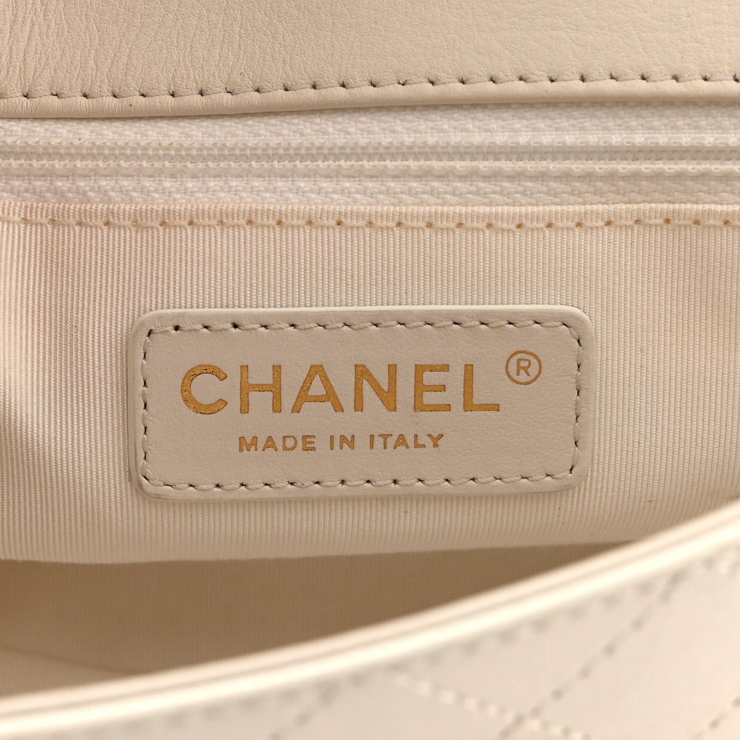 Calfskin Stitched Medium Covered CC Flap Bag White
