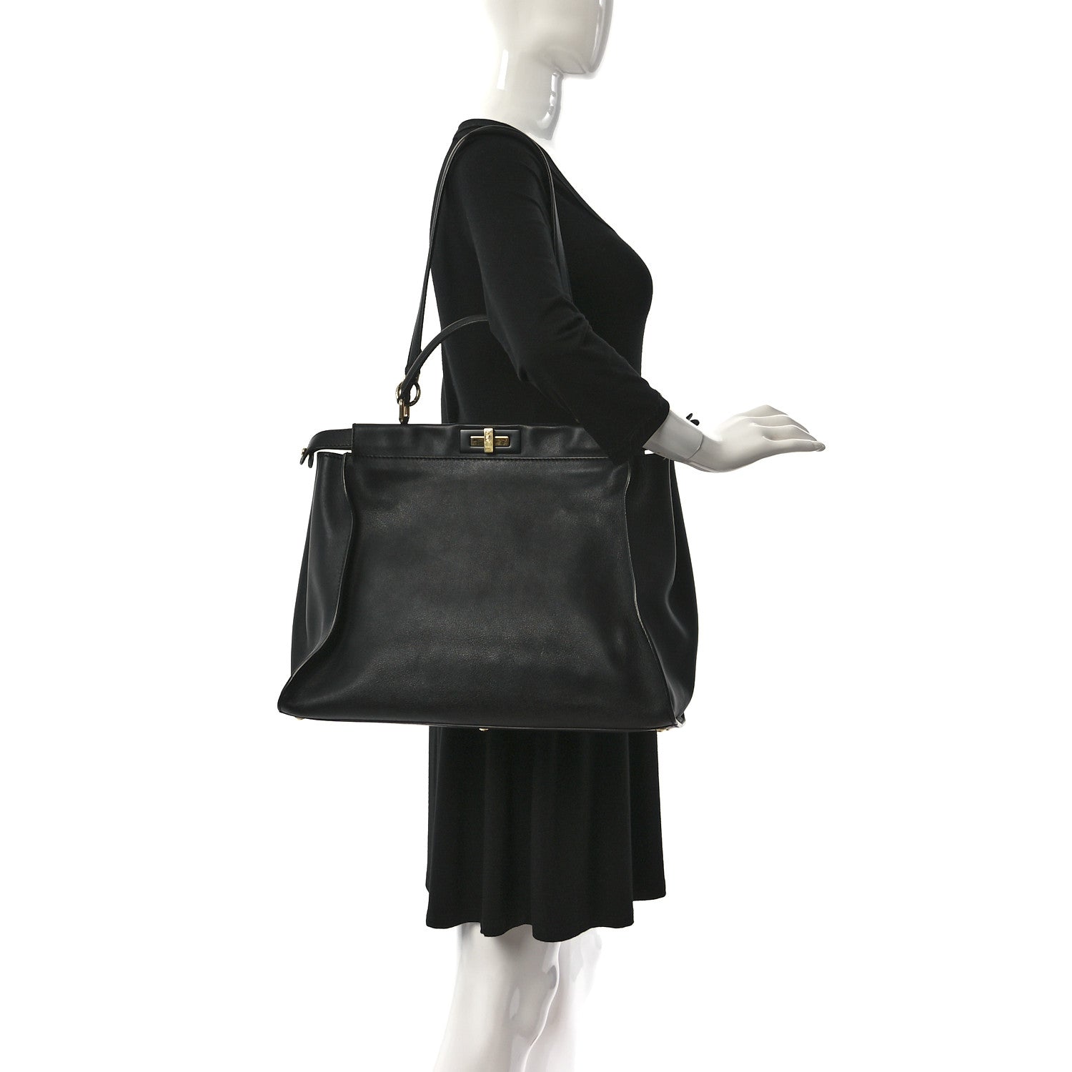 Fendi Vitello Seta Shiny Nappa Large Peekaboo Iconic Satchel Black 2 of 10