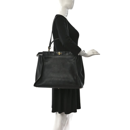 Fendi Vitello Seta Shiny Nappa Large Peekaboo Iconic Satchel Black 2 of 10