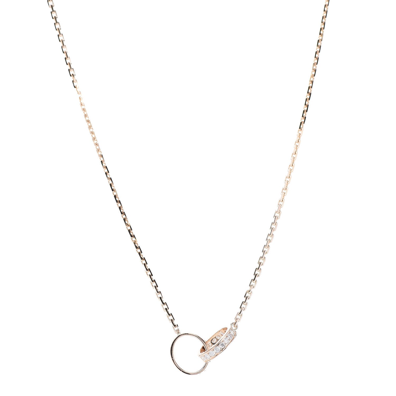 Cartier 18K Pink Gold Diamond Interlocking LOVE Necklace 1 of 6