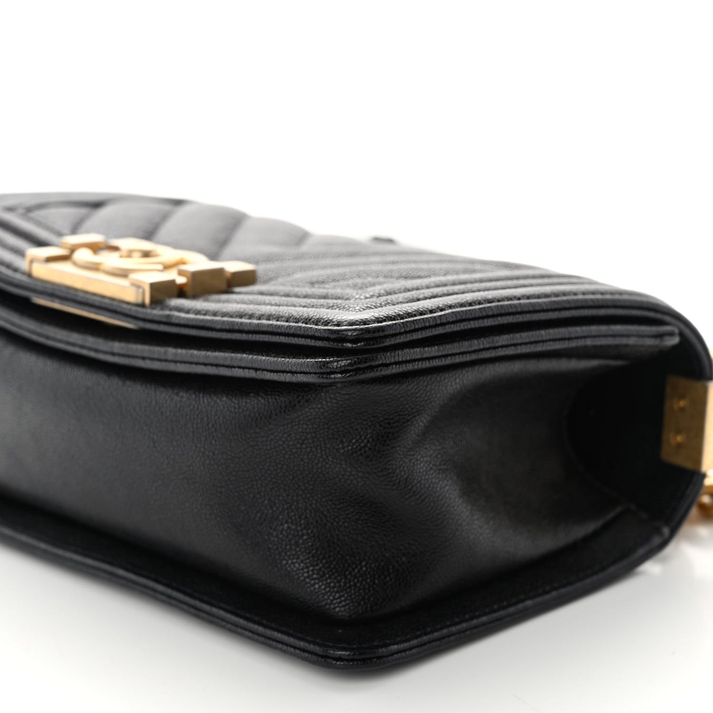 Caviar Chevron Quilted Small Boy Flap Black