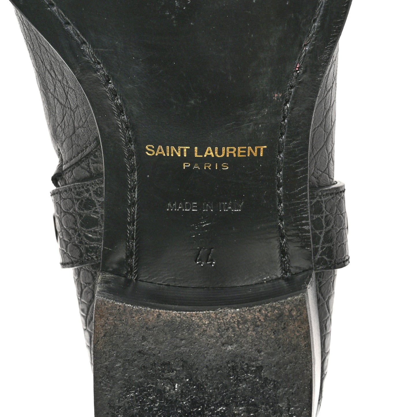 Calfskin Crocodile Embossed Mens Wyatt Harness Boots 44 Black