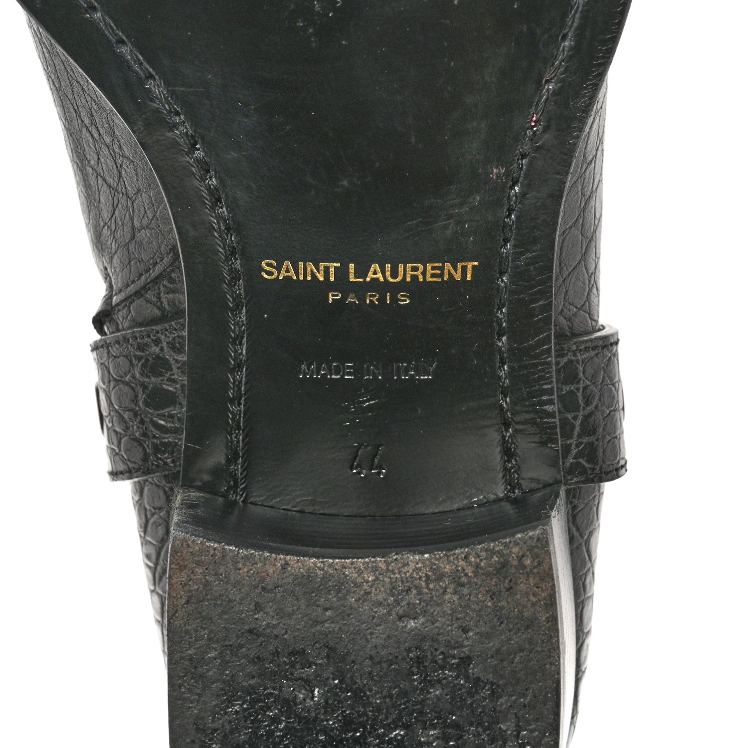 Saint Laurent Calfskin Crocodile Embossed Mens Wyatt Harness Boots 44 Black 6 of 11