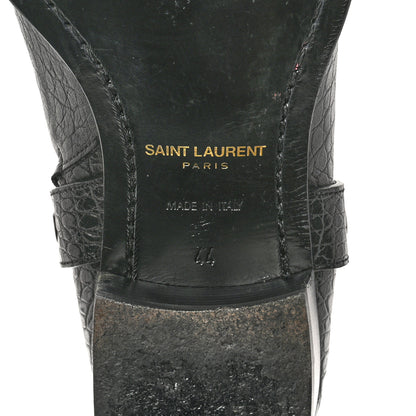 Saint Laurent Calfskin Crocodile Embossed Mens Wyatt Harness Boots 44 Black 6 of 11