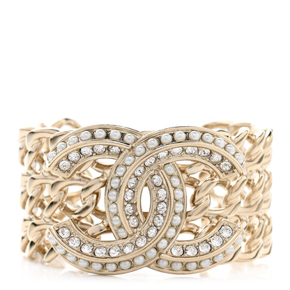 Chanel Crystal Pearl Chain CC Cuff Gold 1 of 6