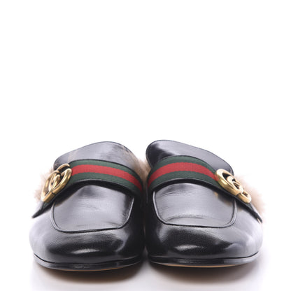 Gucci Goatskin Fur Web GG Mens Princetown Slippers 7 Black 2 of 7