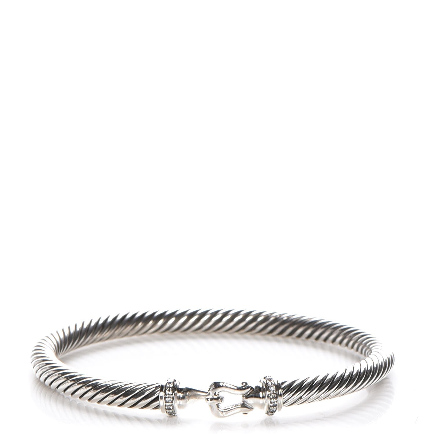 David Yurman Sterling Silver Diamond 5mm Cable Buckle Bracelet 1 of 6