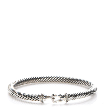 David Yurman Sterling Silver Diamond 5mm Cable Buckle Bracelet 1 of 6