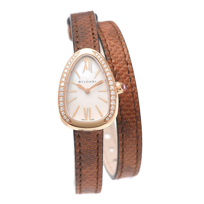 Bulgari 18K Rose Gold Lizard Diamond Bezel Mother of Pearl 20mm Serpenti Double Wrap Quartz Watch 1 of 6
