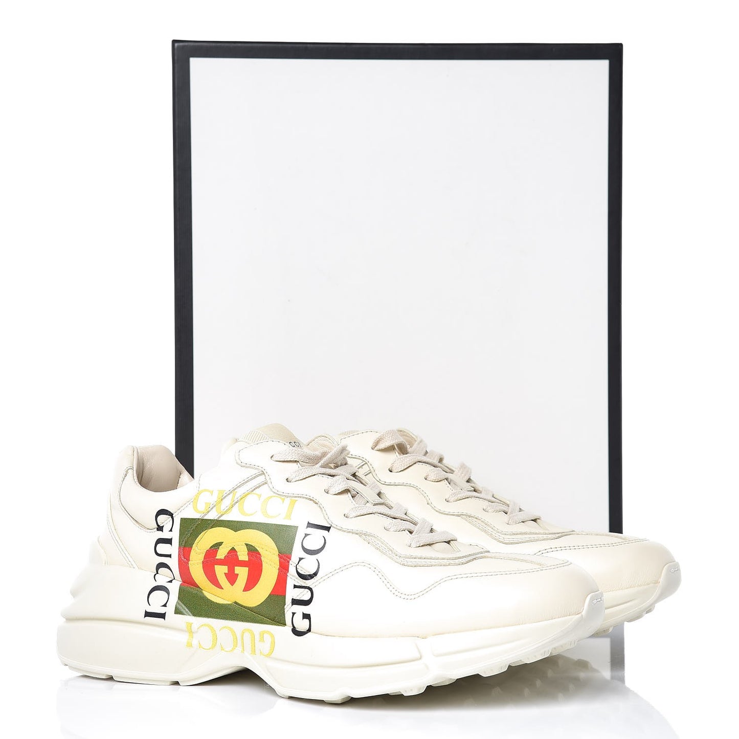 Calfskin Interlocking G Logo Mens Rhyton Sneakers 8 Ivory