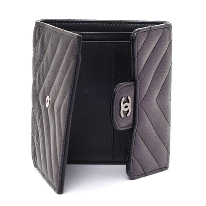 Chanel Iridescent Caviar Chevron Quilted Compact Flap Wallet Black 5 of 10