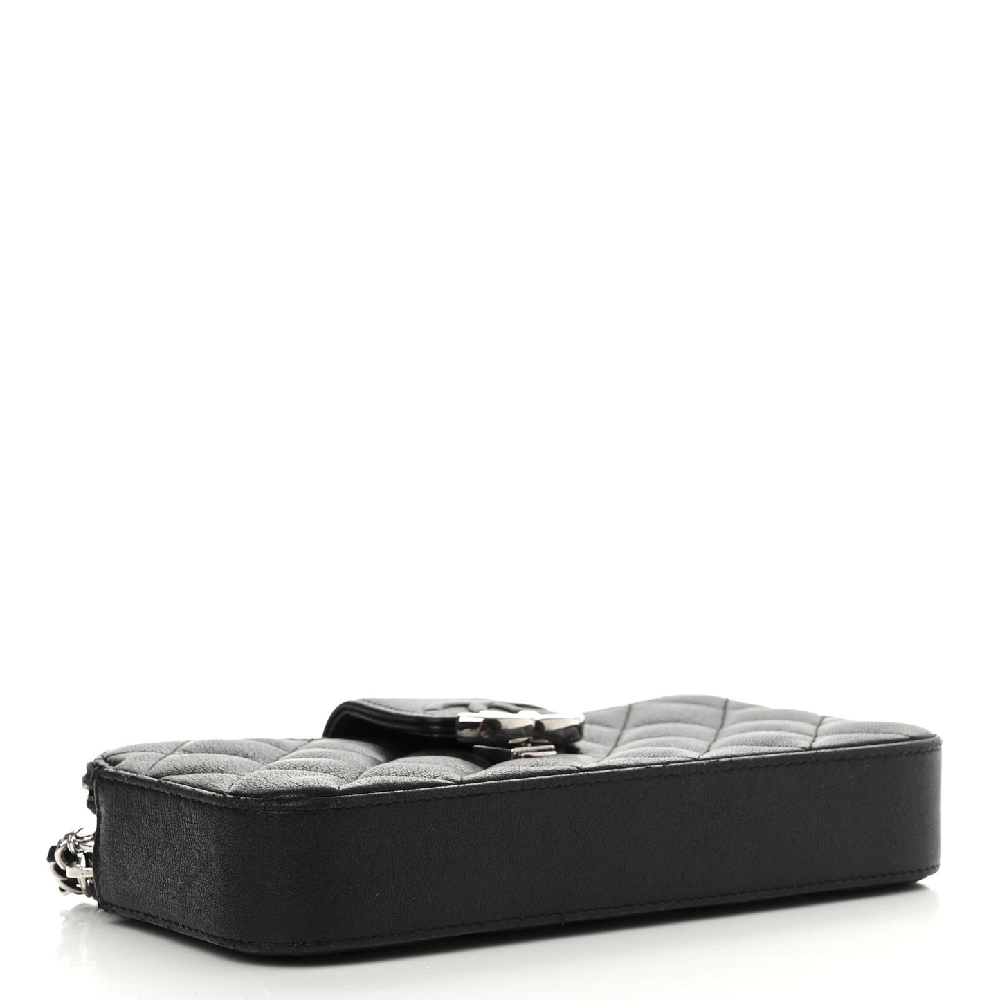 Lambskin Quilted CC Box Clutch With Chain Black