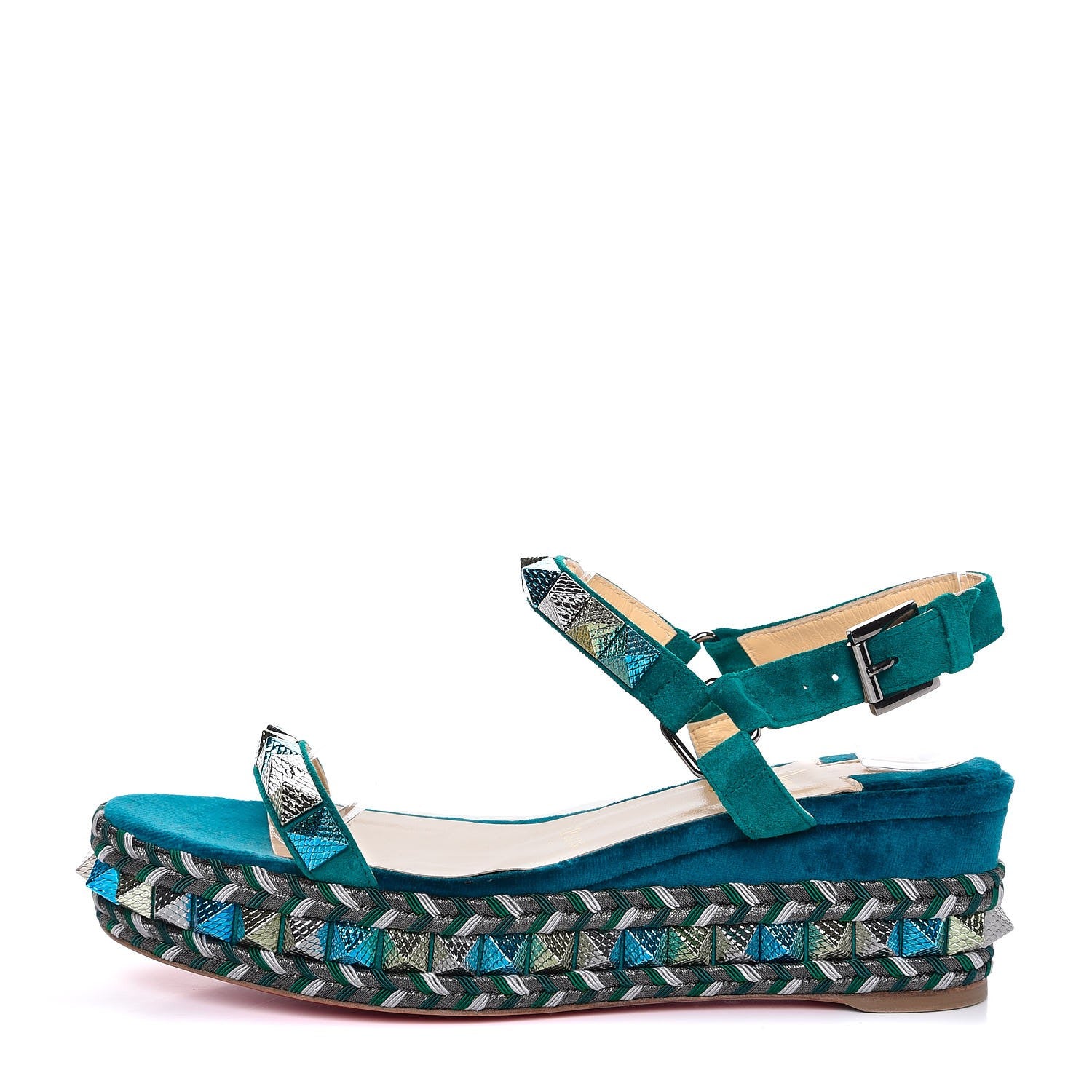 Christian Louboutin Vel Cotton Veau Velours Pyraclou 60 Platform Sandals 36 Green 1 of 8