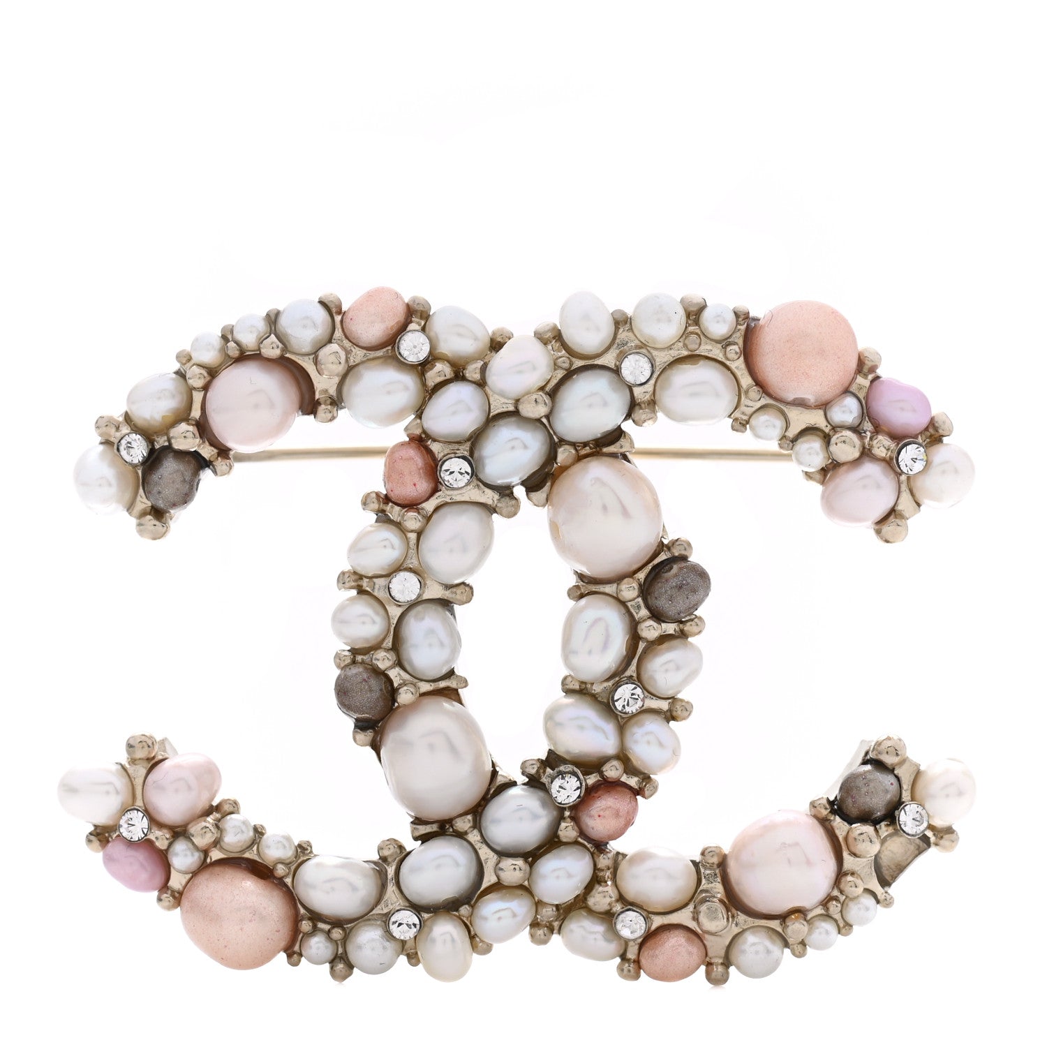 Chanel Pearl Crystal Mini CC Charms Brooch Light Gold Pink 1 of 5