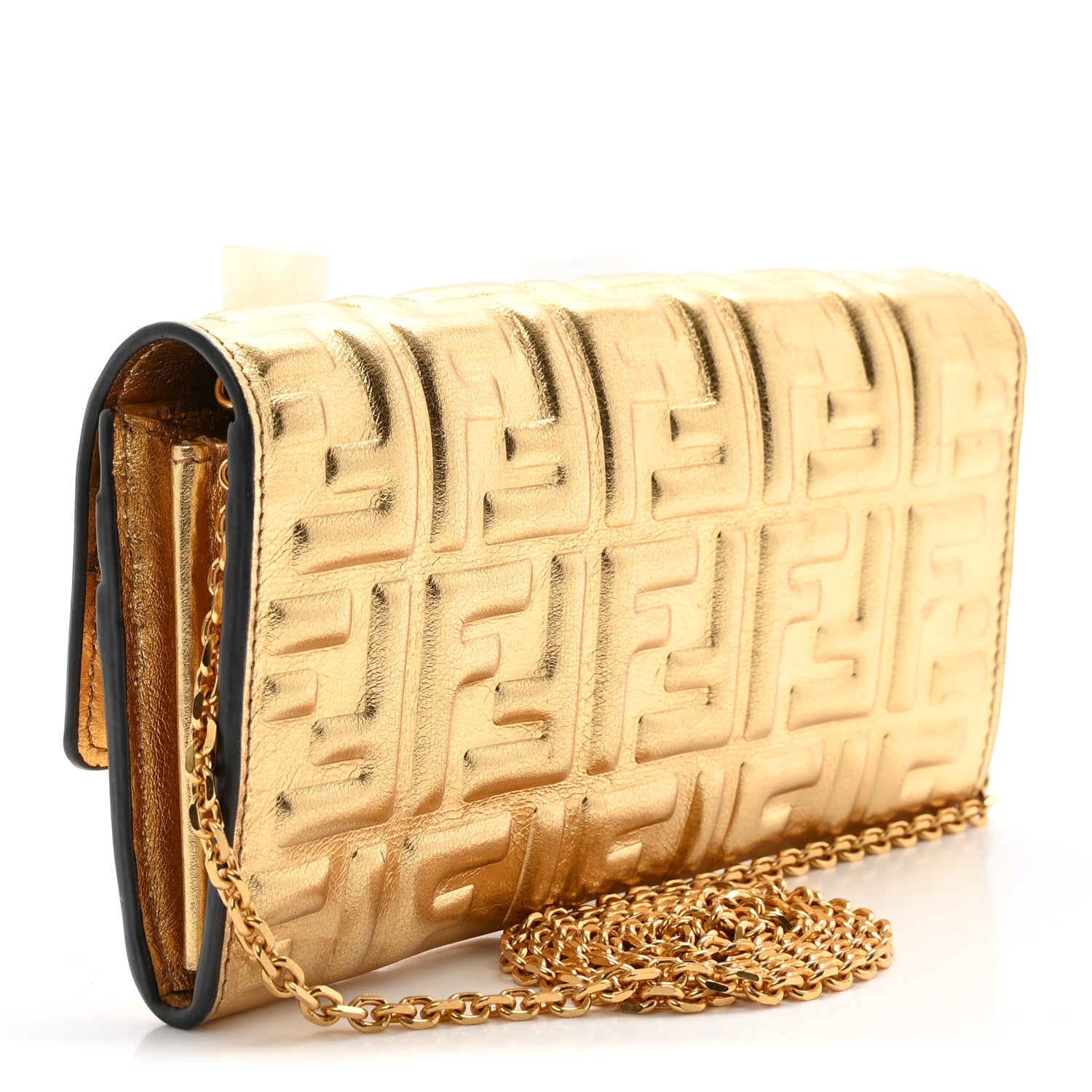 Fendi Vitello Catalan Mirror FF 1974 Embossed Continental Wallet on Chain Gold 2 of 9