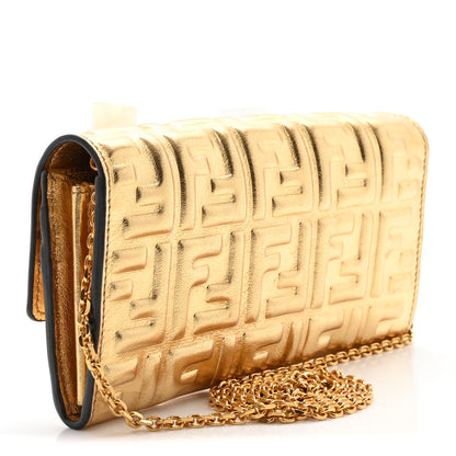 Fendi Vitello Catalan Mirror FF 1974 Embossed Continental Wallet on Chain Gold 2 of 9