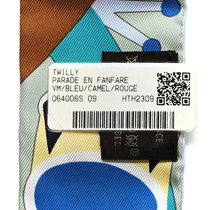 Hermes Silk Parade En Fanfare Twilly Bleu Camel Rouge 3 of 5